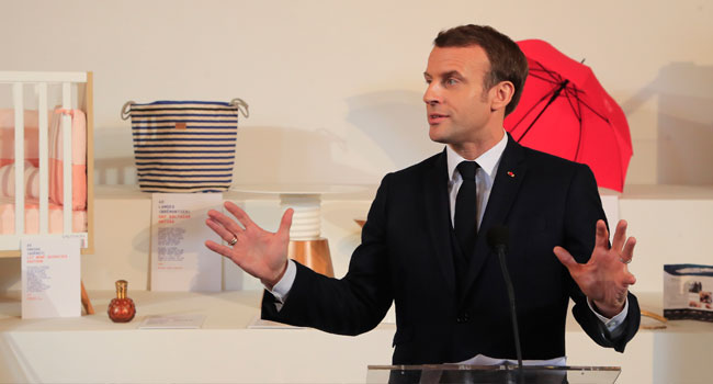 French President Emmanuel Macron delivers a speech during the opening day of the “Made in France“ event at the Elysee Palace in Paris on January 17, 2020. Michel Euler / POOL / AFP