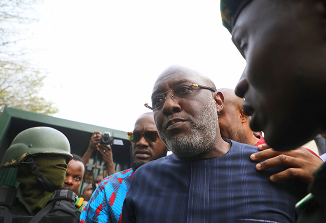 Metuh being taken to the Nigeria Correction Service after a judgement was passed on his case on February the 25th, 2020. Photo: Sodiq Adelakun/ Channels TV