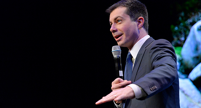 Democratic presidential candidate Pete Buttigieg speaks at the New Hampshire Youth Climate and Clean Energy Town Hall at the Bank Of New Hampshire Stage in Concord, New Hampshire on February 5, 2020. Joseph Prezioso / AFP