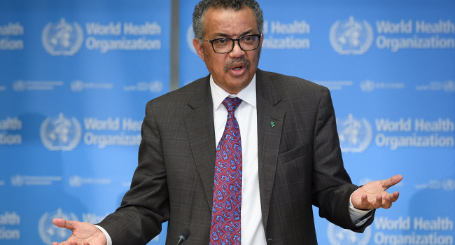 World Health Organization (WHO) Director-General Tedros Adhanom Ghebreyesus attends a daily press briefing on COVID-19, the novel coronavirus, at the WHO headquaters on February 28, 2020, in Geneva. Fabrice COFFRINI / AFP