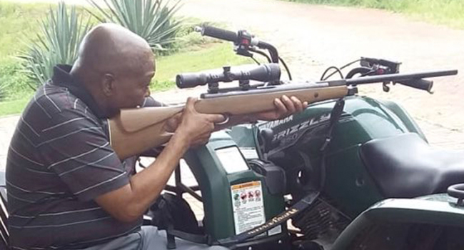 Jacob Zuma posted a photo of him shooting a rifle on Twitter after a court issued an arrest warrant for him