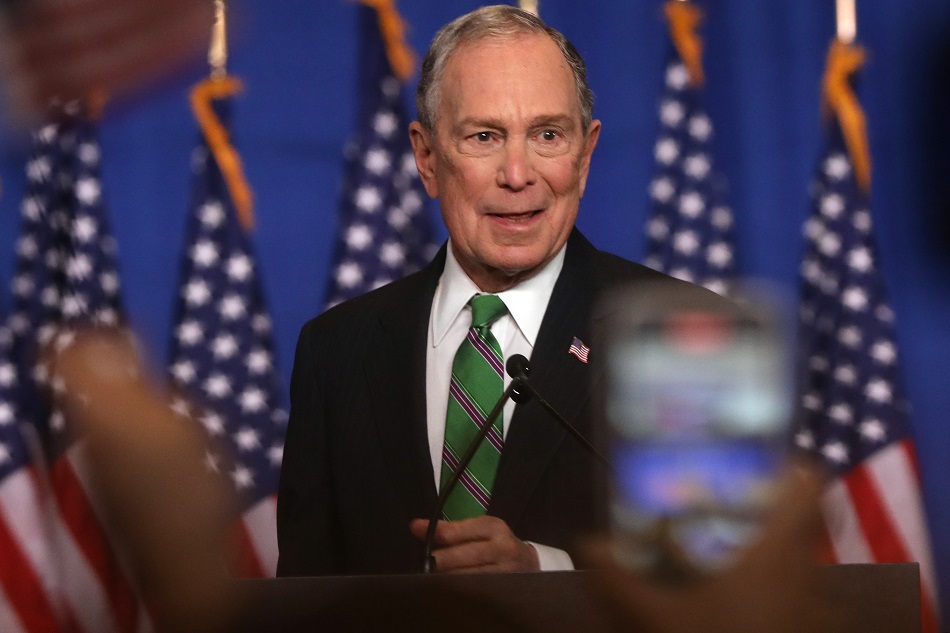 Former Democratic presidential candidate Mike Bloomberg addresses his staff and the media after announcing that he will be ending his campaign on March 04, 2020 in New York City. Bloomberg, who has endorsed Joe Biden, spent millions of dollars in his short lived campaign for president. Spencer Platt/Getty Images/AFP