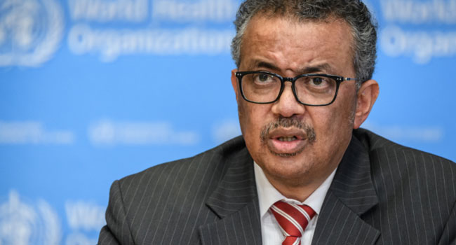 World Health Organization (WHO) Director-General Tedros Adhanom Ghebreyesus attends a daily press briefing on COVID-19 virus at the WHO headquaters on March 11, 2020 in Geneva./ AFP