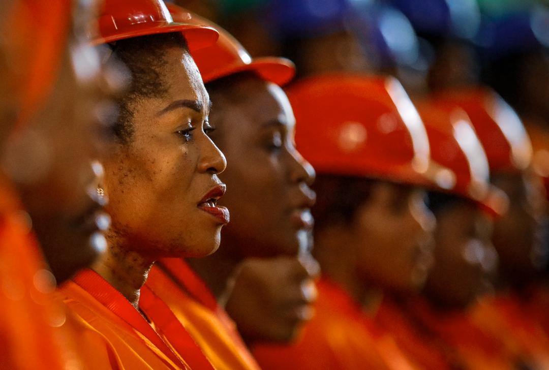 Female artisans recite a pledge during a passing out ceremony for female artisans to commemorate the International Women’s Day in Abuja. Photo: Sodiq Adelakun/ Channels TV