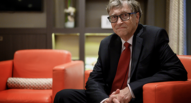  In this file photo US Microsoft founder, Co-Chairman of the Bill & Melinda Gates Foundation, Bill Gates, poses for a picture on October 9, 2019, in Lyon, central eastern France, during the funding conference of Global Fund to Fight AIDS, Tuberculosis and Malaria.  JEFF PACHOUD / AFP