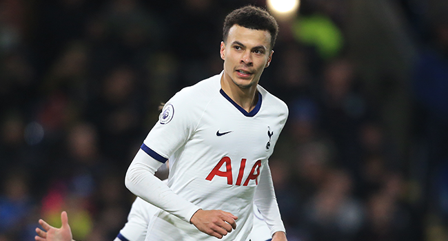 Tottenham Hotspur's English midfielder Dele Alli celebrates after scoring their first goal from the penalty spot during the English Premier League football match between Burnley and Tottenham at Turf Moor in Burnley, north west England on March 7, 2020. Lindsey Parnaby / AFP