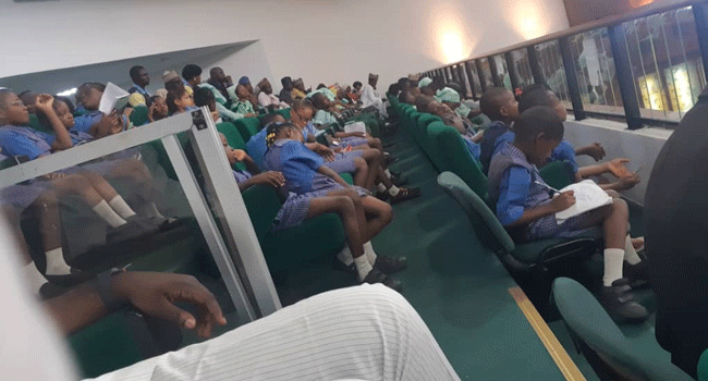 Schoolchildren were hosted at the House of Representatives on Thursday, March 19, 2020, as Nigeria tightens its borders to limit the spread of the deadly coronavirus, Covid-19.