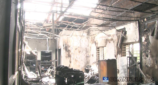 A section of the Independent National Electoral Commission (INEC) headquarters in Abuja was gutted by fire on April 17, 2020.