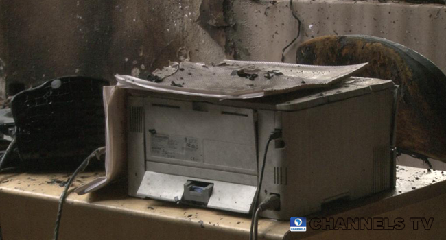 A section of the Independent National Electoral Commission (INEC) headquarters in Abuja was gutted by fire on April 17, 2020.