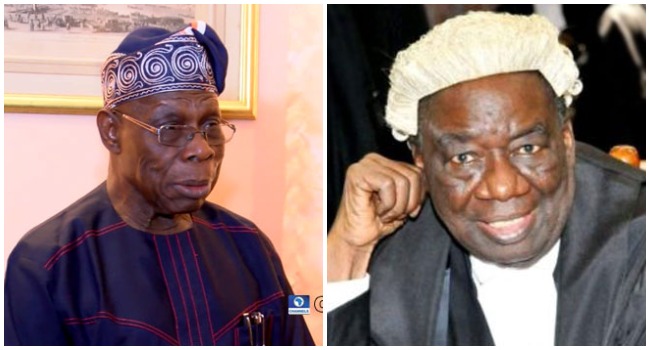 A photo combination of Olusegun Obasanjo and Richard Akinjide created on April 21, 2020.