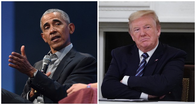 A photo combination created on May 9, 2020 of former US President, Barack Obama and current US President, Donald Trump.