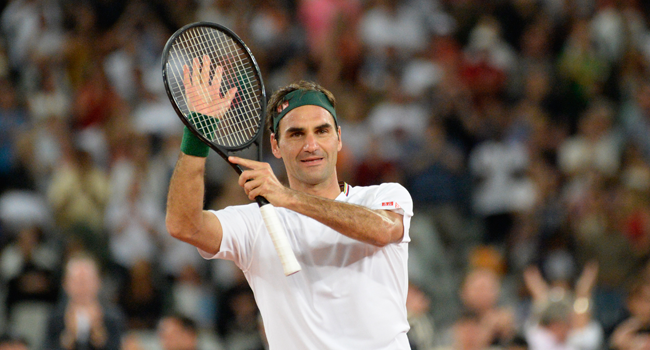 In this file photo taken on February 07, 2020 Switzerland's Roger Federer reacts after his victory against Spain's Rafael Nadal during their tennis match at The Match in Africa at the Cape Town Stadium, in Cape Town. RODGER BOSCH / AFP