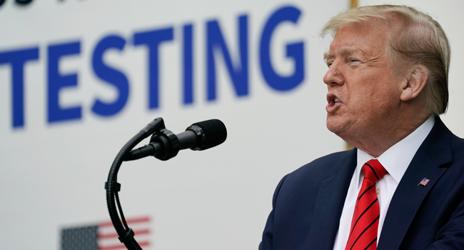 U.S. President Donald Trump speaks during a press briefing about coronavirus testing in the Rose Garden of the White House on May 11, 2020 in Washington, DC. Drew Angerer/Getty Images/AFP