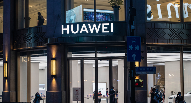 This photo taken on June 23, 2020 shows a Huawei global flagship store ahead of its opening in Shanghai. STR / AFP