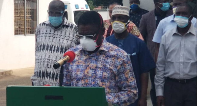 Edo State Deputy Governor, Philip Shuaibu in front of the cameras on June 16, 2020.