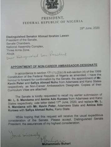 Buhari Sends Name