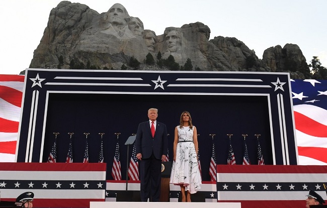 US President Donald Trump and First Lady Melania Trump attend Independence Day events at Mount Rushmore in Keystone, South Dakota, July 3, 2020. (Photo by SAUL LOEB / AFP)