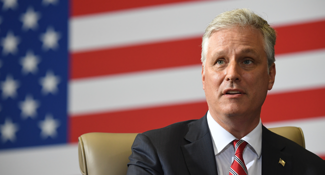 In this file photo National Security Advisor Robert O'Brien attends a briefing on Enhanced Narcotics Operations at the US Southern Command in Doral, Florida, on July 10, 2020. SAUL LOEB / AFP