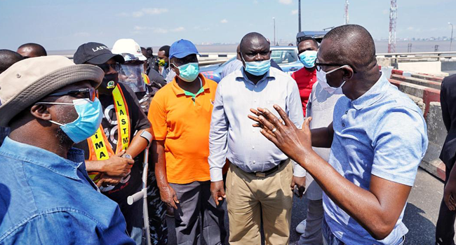 Lagos state Governor, Babajide Sanwo-Olu inspected the Third Mainland Bridge on July 25, 2020.