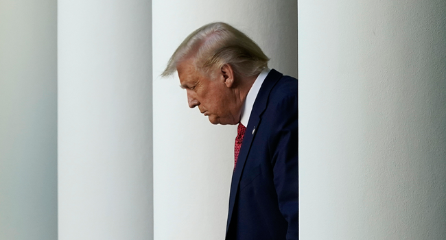 U.S. President Donald Trump steps into the Rose Garden before speaking to the media at the White House on July 14, 2020 in Washington, DC. Drew Angerer/Getty Images/AFP