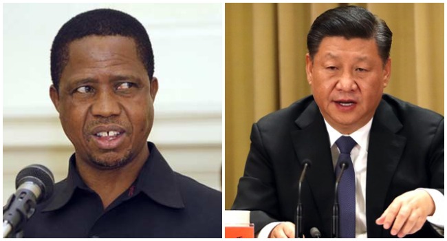 A photo combination of Zambia's President Edgar Lungu and Chinese President, Xi Jinping, created on July 21, 2020.