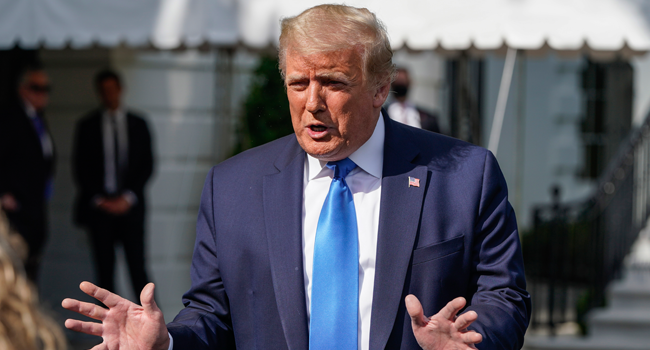 U.S. President Donald Trump speaks to the media as he departs for Walter Reed National Military Medical Center from the White House on July 11, 2020 in Washington, DC. Joshua Roberts/Getty Images/AFP