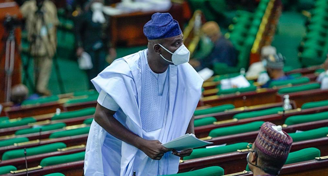 A file photo of APC lawmaker, Akin Alabi on the floors of the House of Representatives. Credit: Twitter/Sylvester Anosike
