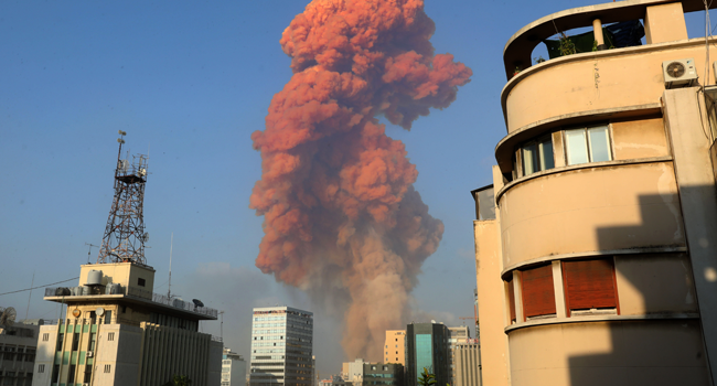 A picture shows the scene of an explosion in Beirut on August 4, 2020. Anwar AMRO / AFP