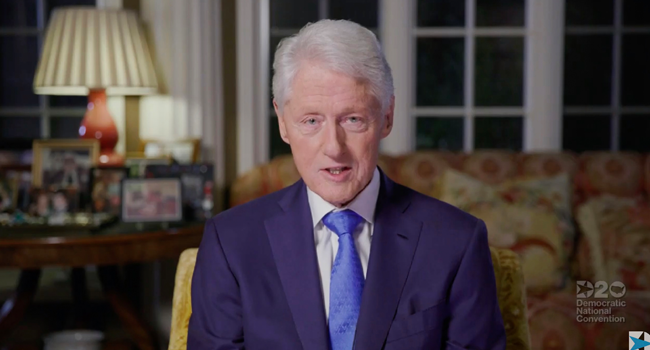 This video grab made on August 18, 2020 from the online broadcast of the Democratic National Convention, being held virtually amid the novel coronavirus pandemic, shows former US President Bill Clinton speaking during the second day of the convention. DEMOCRATIC NATIONAL CONVENTION / AFP