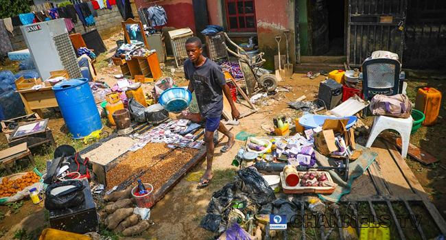 Trademoore Estate, Lugbe, Abuja was flooded after a torrential rainfall on August 26, 2020. Photos: Sodiq Adelakun/ Channels Television