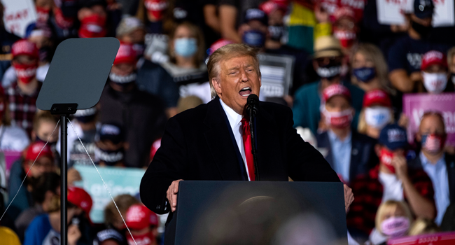 President Donald Trump speaks at a campaign rally at the Toledo Express Airport on September 21, 2020 in Swanton, Ohio. Matthew Hatcher/Getty Images/AFP