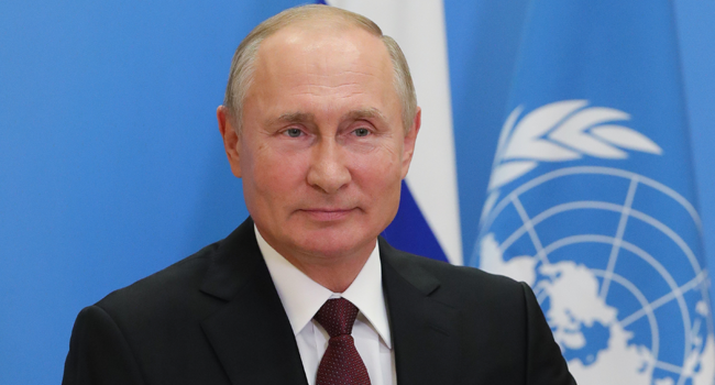 Russian President Vladimir Putin address the 75th session of the United Nations General Assembly, via teleconference call, in Moscow on September 22, 2020. Mikhail Klimentyev / Sputnik / AFP