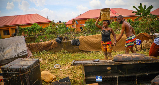 Trademoore Estate, Lugbe, Abuja was flooded after a torrential rainfall on August 26, 2020. Photos: Sodiq Adelakun/ Channels Television