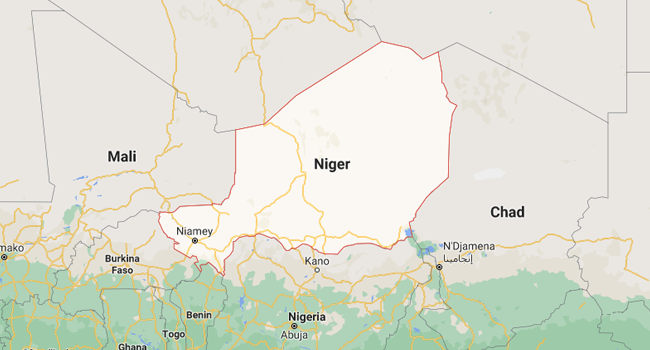 A map of Niger, a landlocked country in West Africa named after the Niger River.