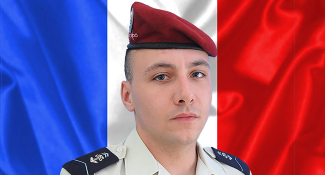 This handout picture released by the French Army Information and Public Relations Service (SIRPA Terre) on September 5, 2020, shows 1st Class Hussar Arnaud Volpe of the 1st regiment of parachute hussars of Tarbes, who was killed on September 5, 2020 in Mali during his deployment as part of the Operation Barkhane. SIRPA / AFP
