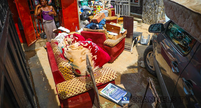 Trademoore Estate, Lugbe, Abuja was flooded after a torrential rainfall on August 26, 2020. Photos: Sodiq Adelakun/ Channels Television