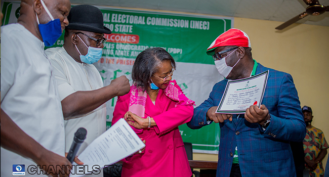 PHOTOS: INEC Presents Certificate Of Return To Obaseki, Shaibu