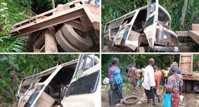 PHOTOS: 21 Dead As School Bus, Trailer Collide In Enugu