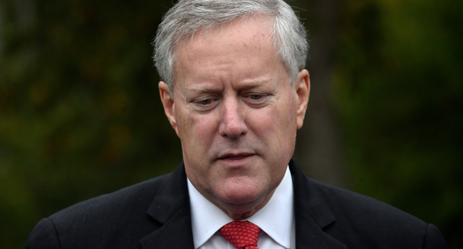 In this file photo taken on October 21, 2020 White House Chief of Staff Mark Meadows speaks to the media at the White House in Washington, DC. Olivier DOULIERY / AFP