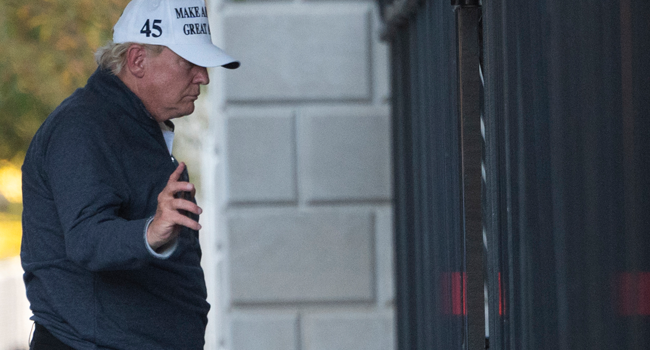 President Donald Trump returns to the White House from playing golf in Washington, DC on November 7, 2020, after Joe Biden was declared the winner of the 2020 presidential election. ANDREW CABALLERO-REYNOLDS / AFP