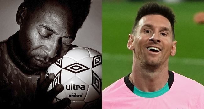 A photo combination of Pele and Lionel Messi created on December 28, 2020.