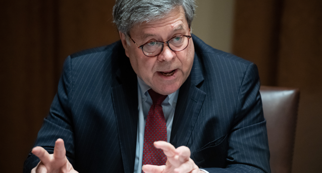 In this file photo taken on June 15, 2020, US Attorney General Bill Barr speaks during a roundtable meeting on seniors with US President Donald Trump in the Cabinet Room at the White House in Washington, DC. SAUL LOEB / AFP