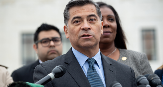 In this file photo taken on November 12, 2019 California Attorney General Xavier Becerra speaks following arguments about ending DACA (Deferred Action for Childhood Arrivals) outside the US Supreme Court in Washington, DC. SAUL LOEB / AFP