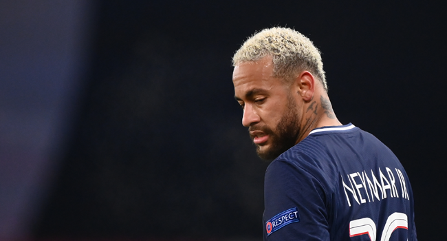 Paris Saint-Germain's Brazilian forward Neymar looks on during the UEFA Champions League group H football match between Paris Saint-Germain (PSG) and Istanbul Basaksehir FK at the Parc des Princes stadium in Paris, on December 9, 2020. FRANCK FIFE / AFP