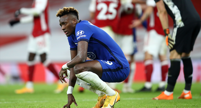 Chelsea's English striker Tammy Abraham recats after the English Premier League football match between Arsenal and Chelsea at the Emirates Stadium in London on December 26, 2020. Julian Finney / POOL / AFP