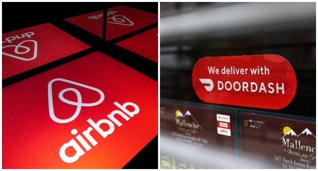 A photo combination created on December 7, 2020, showing Airbnb and Doordash visual identities.