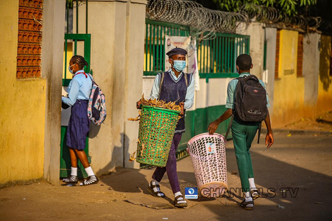 Students resumed at Government Junior Secondary School, Area 11, Garki Abuja on January 18, 2021, amid the coronavirus pandemic. Sodiq Adelakun/Channels Television.