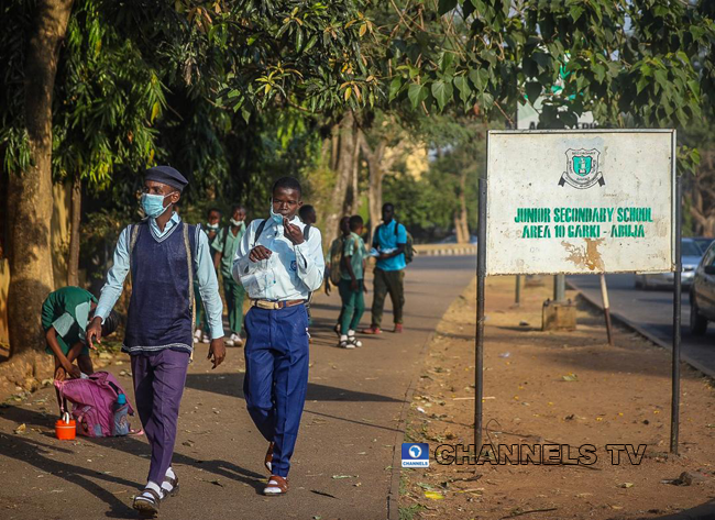 Students resumed at Government Junior Secondary School, Area 11, Garki Abuja on January 18, 2021, amid the coronavirus pandemic. Sodiq Adelakun/Channels Television.