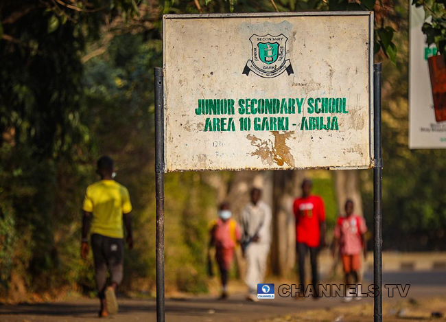 Students resumed at Government Junior Secondary School, Area 11, Garki Abuja on January 18, 2021, amid the coronavirus pandemic. Sodiq Adelakun/Channels Television.