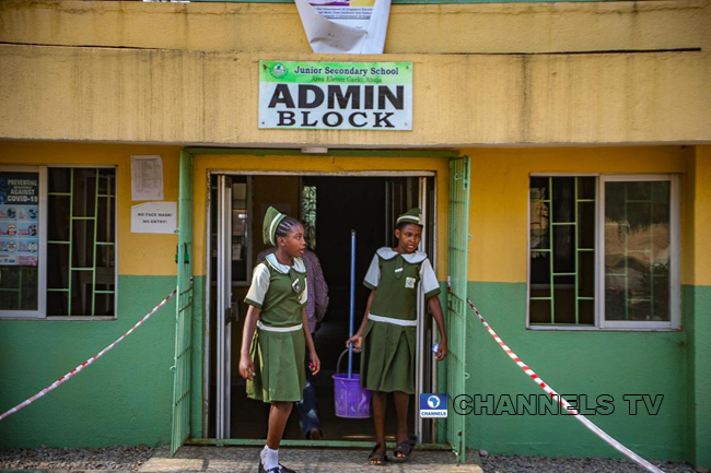 Students resumed at Government Junior Secondary School, Area 11, Garki Abuja on January 18, 2021, amid the coronavirus pandemic. Sodiq Adelakun/Channels Television.